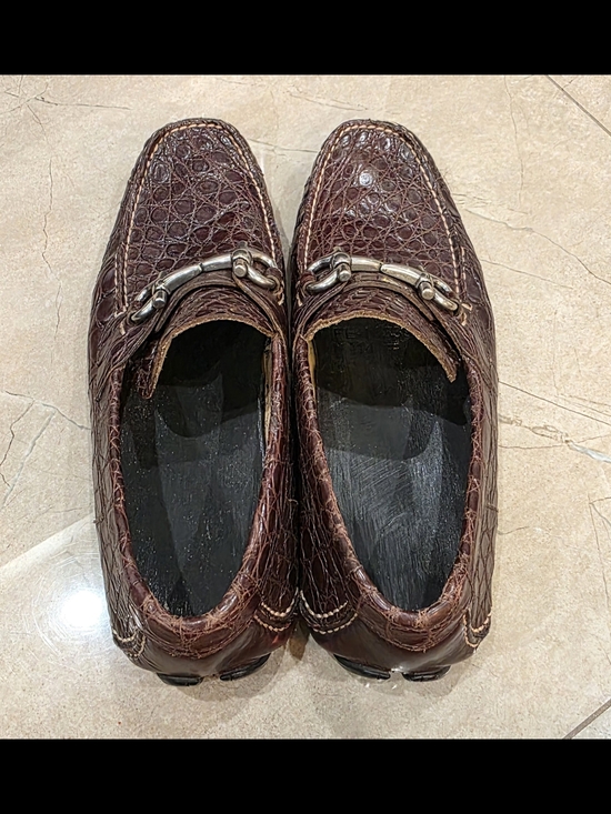 Salvatore Ferragamo Dark Brown Croc-Embossed Leather Bit Loafers main image 13